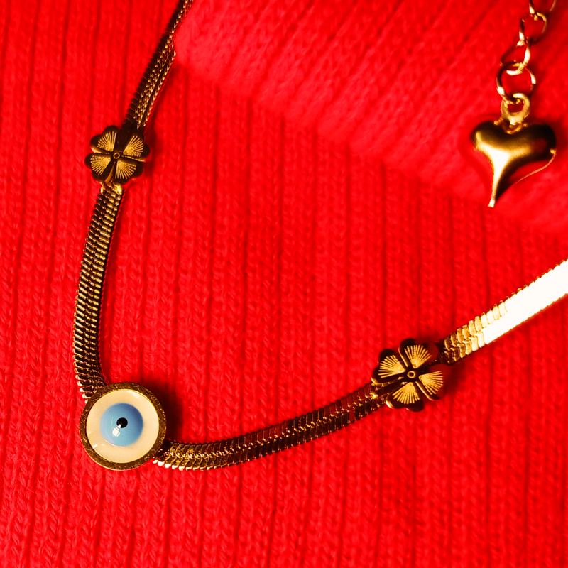 Stylish Golden Necklace With Evil Eye Design and Adjustable