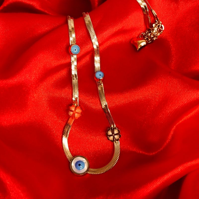 Stylish Golden Necklace With Evil Eye Design and Adjustable