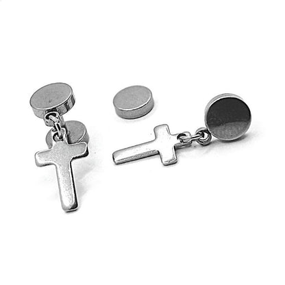 Small Dumbbell Jesus Cross Stud Earrings