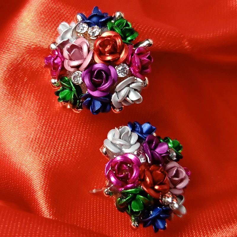 Flower Design Stud Earrings Multicolour Roses