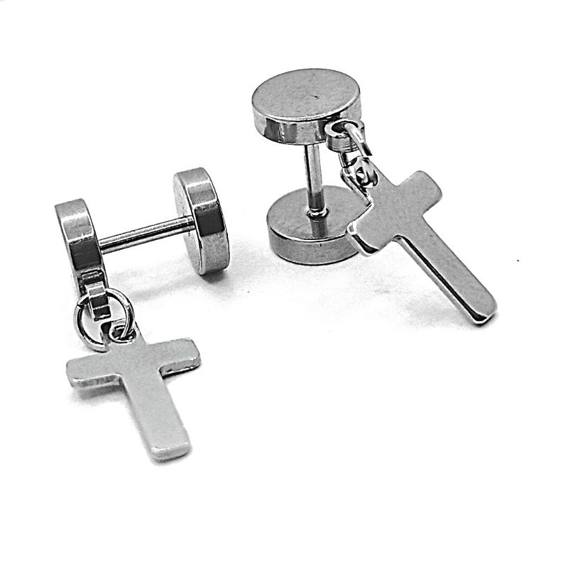 Small Dumbbell Jesus Cross Stud Earrings