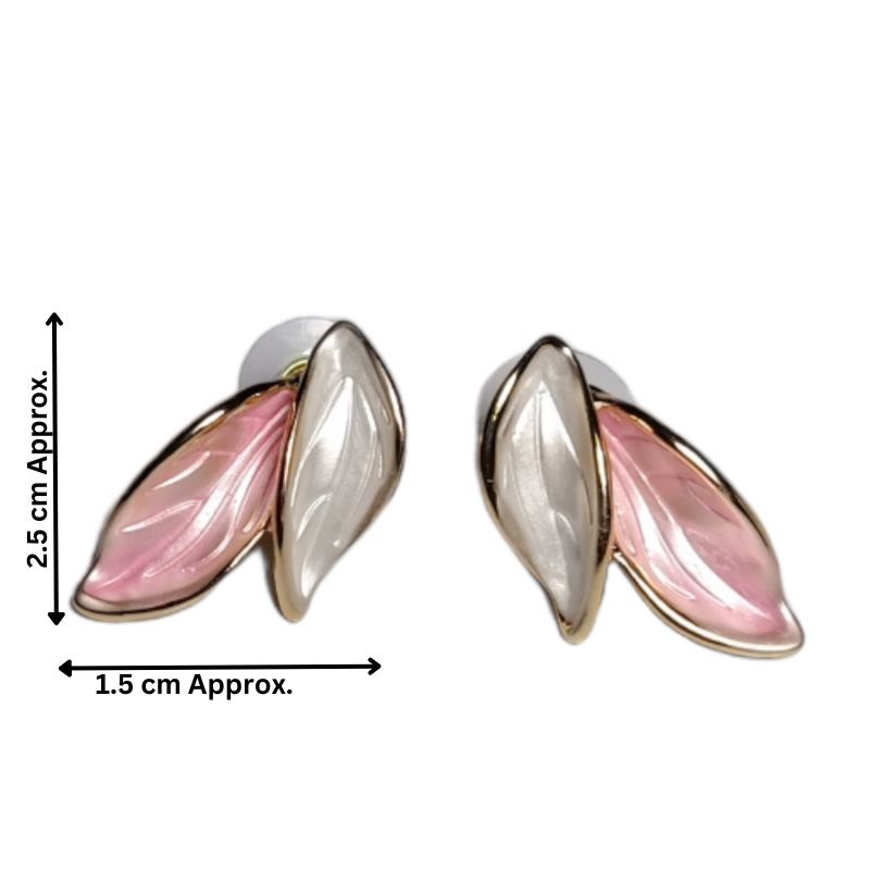 Silver Pink Leaf Stud Earrings