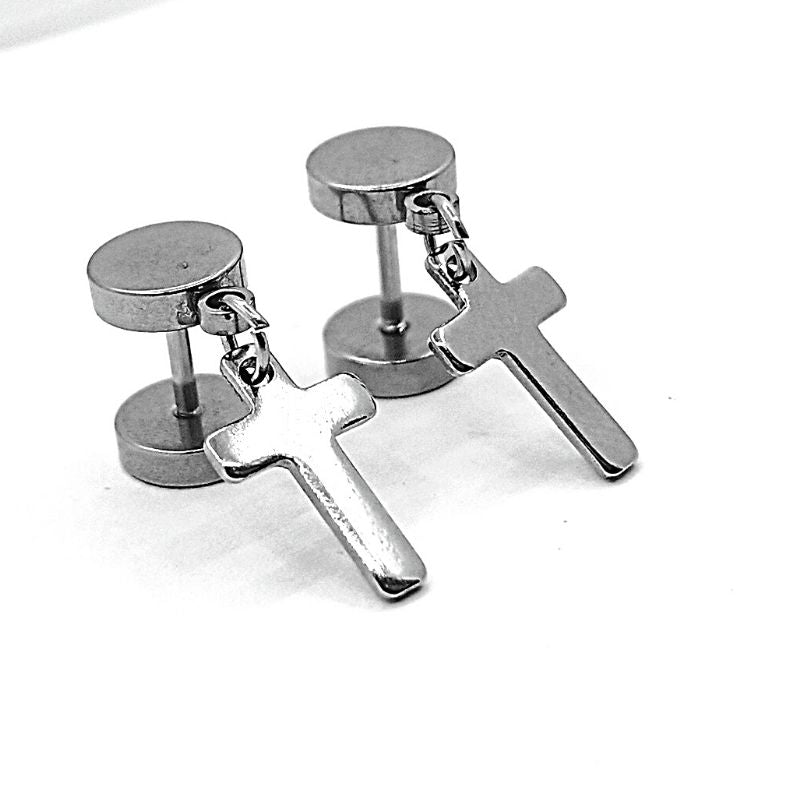 Small Dumbbell Jesus Cross Stud Earrings