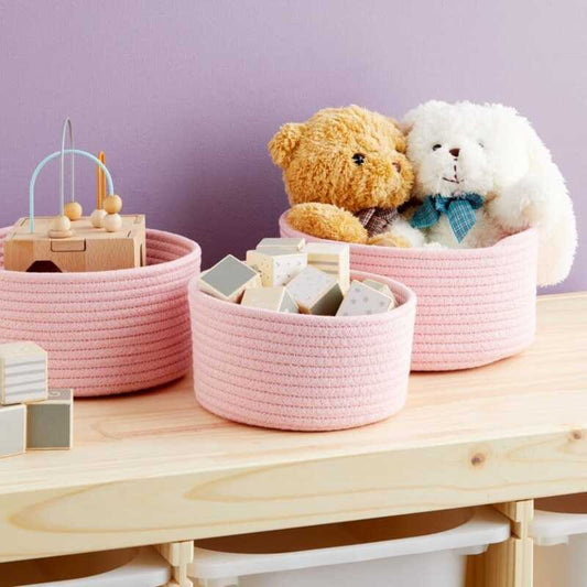 Mini Handwoven Shelf Basket Set for Storage - Round Design