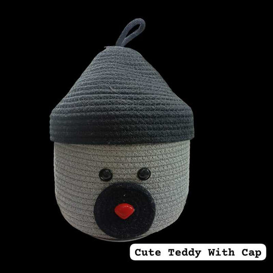 Cute Teddy Snowman Woven Basket - Handmade Storage Bucket (13"x13")