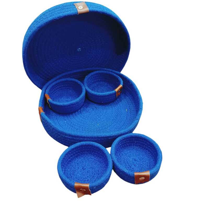 Rope Dry Fruit Tray Set – 4 Bowls with Tray Cover for Home & Gift