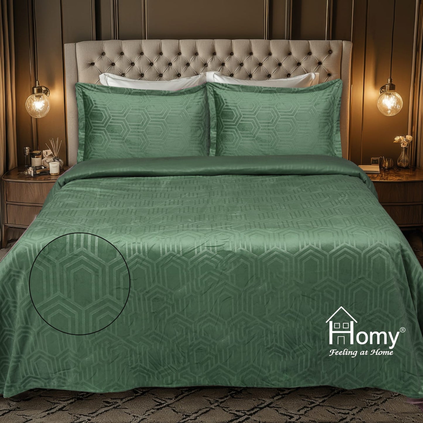 FOGGMART HOMY Valencia Double Bed Set | Ultra Soft Velvet Bedsheet - 3 Pcs