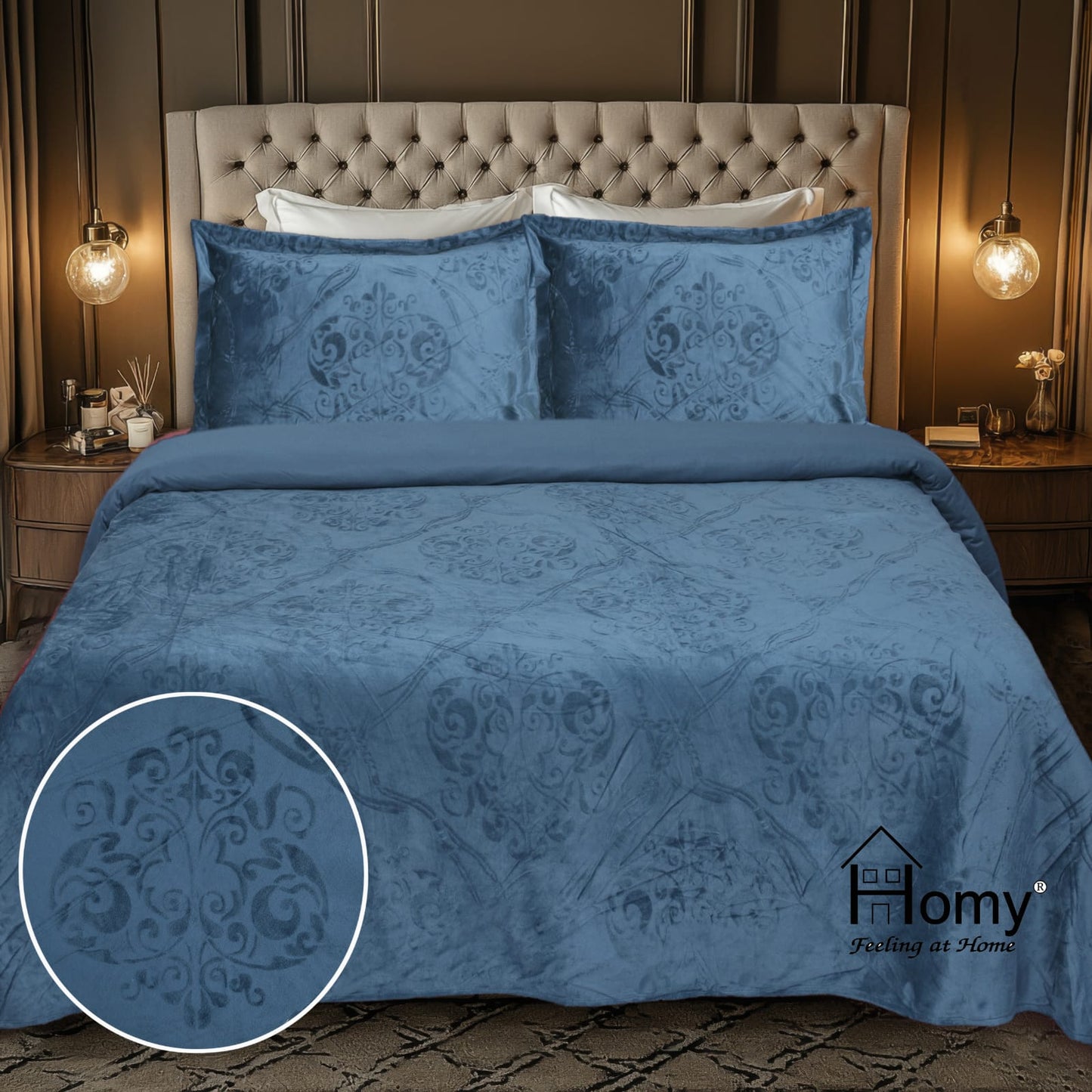 Foggmart Homy Valencia Double Bed Set - Luxurious Velvet Bedsheet