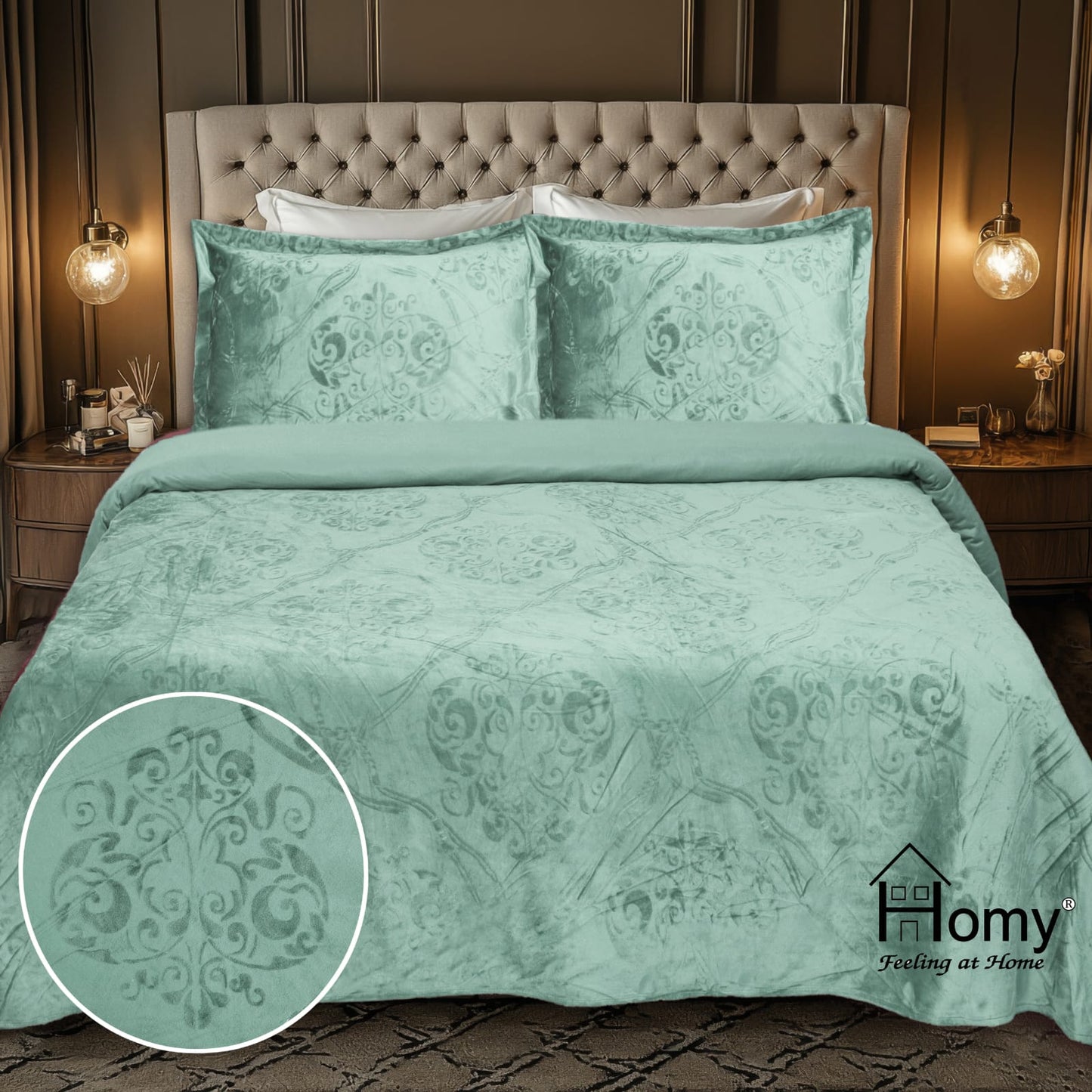 FOGGMART HOMY Valencia Double Bed 3 Pc Ultra Soft Warm Velvet Bedsheet Set