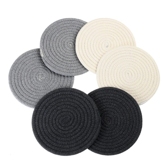 Mix-colored Cotton Coaster Set – 6pcs with Stand, Eco-Friendly & Stylish