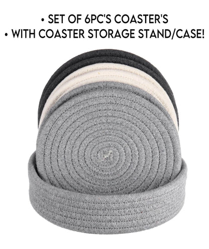 Mix-colored Cotton Coaster Set – 6pcs with Stand, Eco-Friendly & Stylish