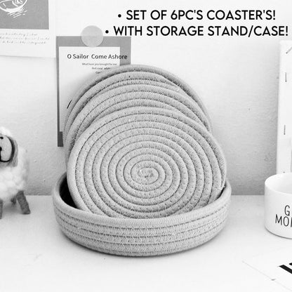 Round Cotton Coasters Set – Spill-Proof, Eco-Friendly, with Stand